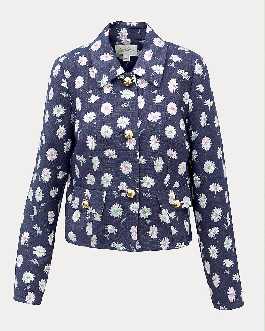 Lilly Pulitzer - Eloraina Jacquard Jacket - Low Tide Navy Petal Toss Metallic Jacquard