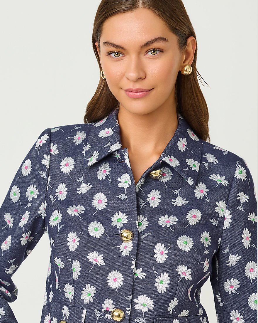 Lilly Pulitzer - Eloraina Jacquard Jacket - Low Tide Navy Petal Toss Metallic Jacquard
