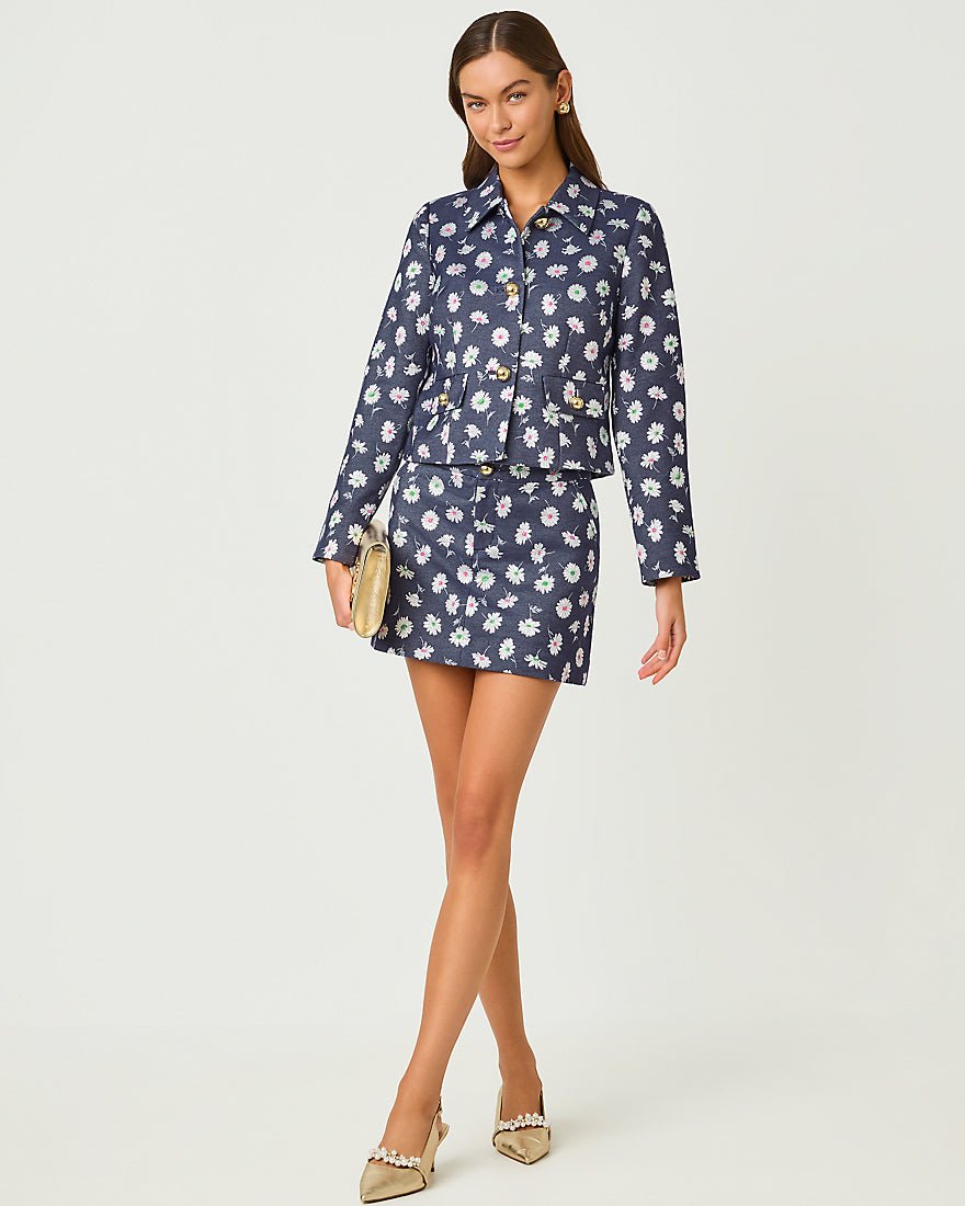 Lilly Pulitzer - Eloraina Jacquard Jacket - Low Tide Navy Petal Toss Metallic Jacquard