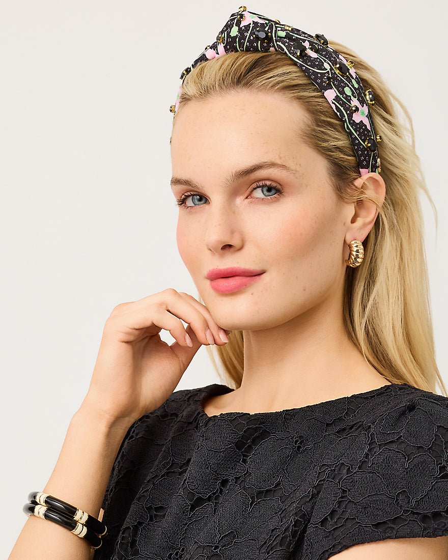 Lilly Pulitzer - Embellished Slim Knot Headband - Onyx Blushing Blooms
