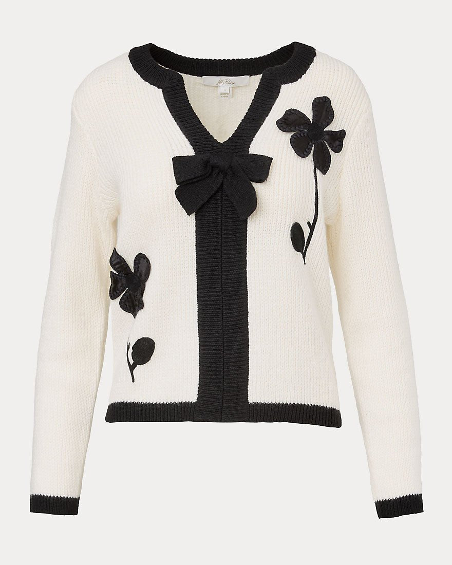 Lilly Pulitzer - Esmeralda Sweater - Coconut Fancy Fleur Applique