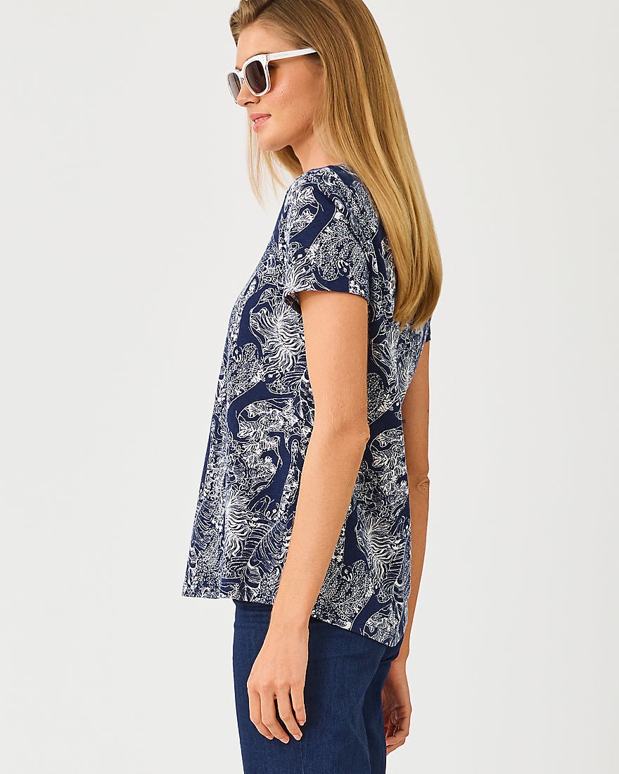 Lilly Pulitzer - Etta Scoop Neck Top - Low Tide Navy Lil Palm Prowl