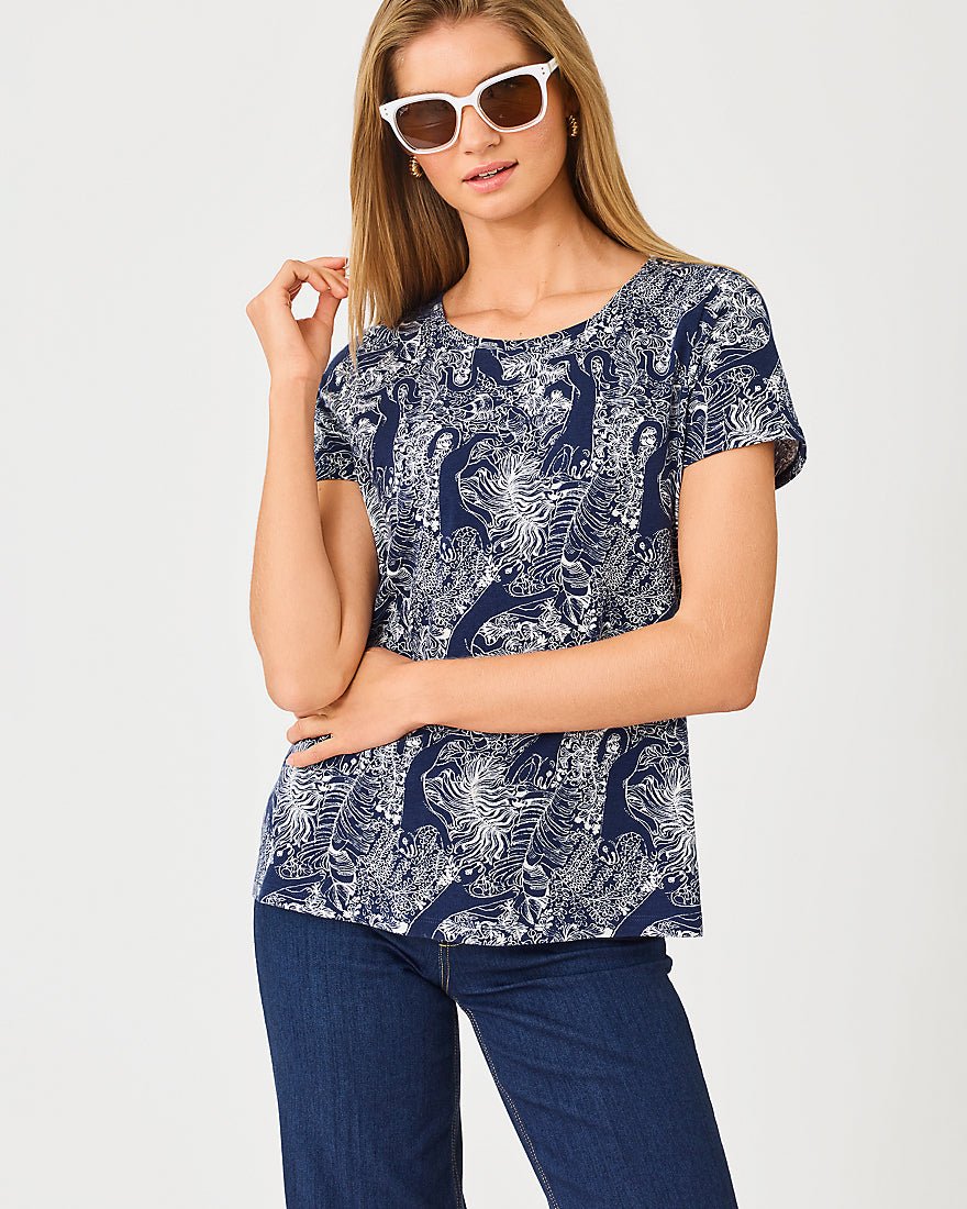 Lilly Pulitzer - Etta Scoop Neck Top - Low Tide Navy Lil Palm Prowl