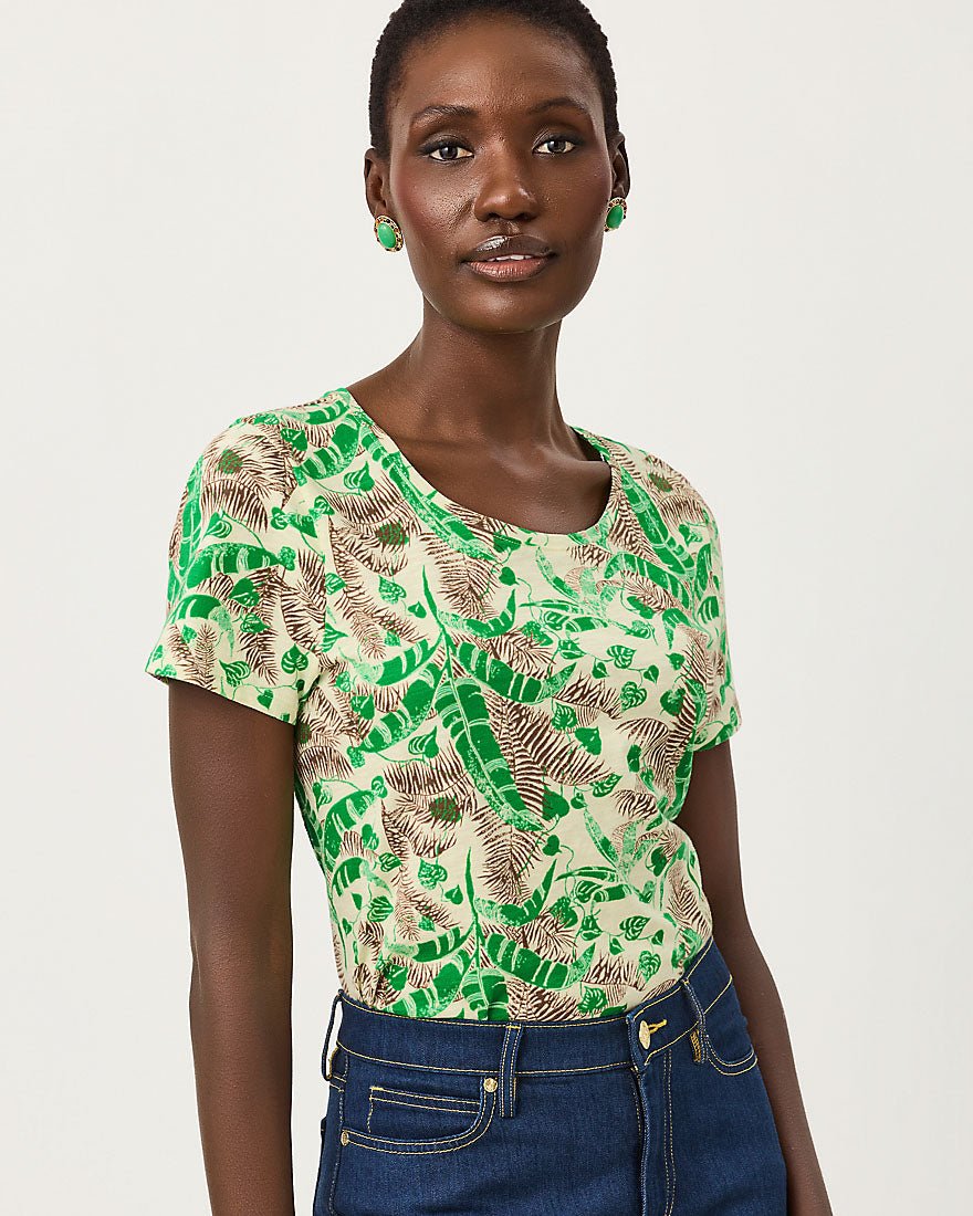 Lilly Pulitzer - Etta Scoop Neck Top - Vanilla Spice Hide And Leaf