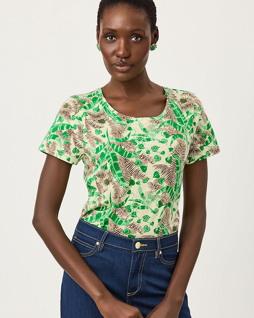 Lilly Pulitzer - Etta Scoop Neck Top - Vanilla Spice Hide And Leaf