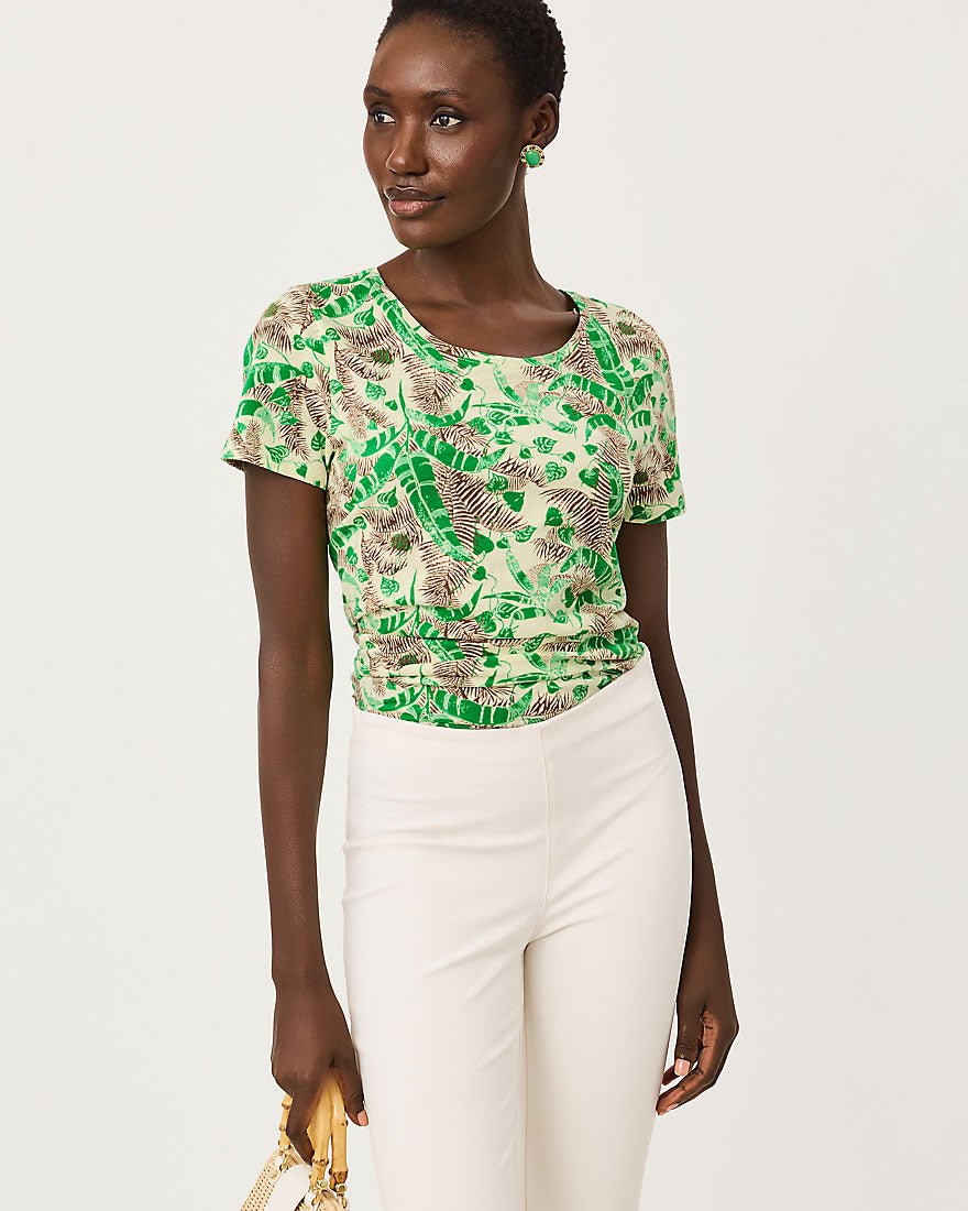 Lilly Pulitzer - Etta Scoop Neck Top - Vanilla Spice Hide And Leaf