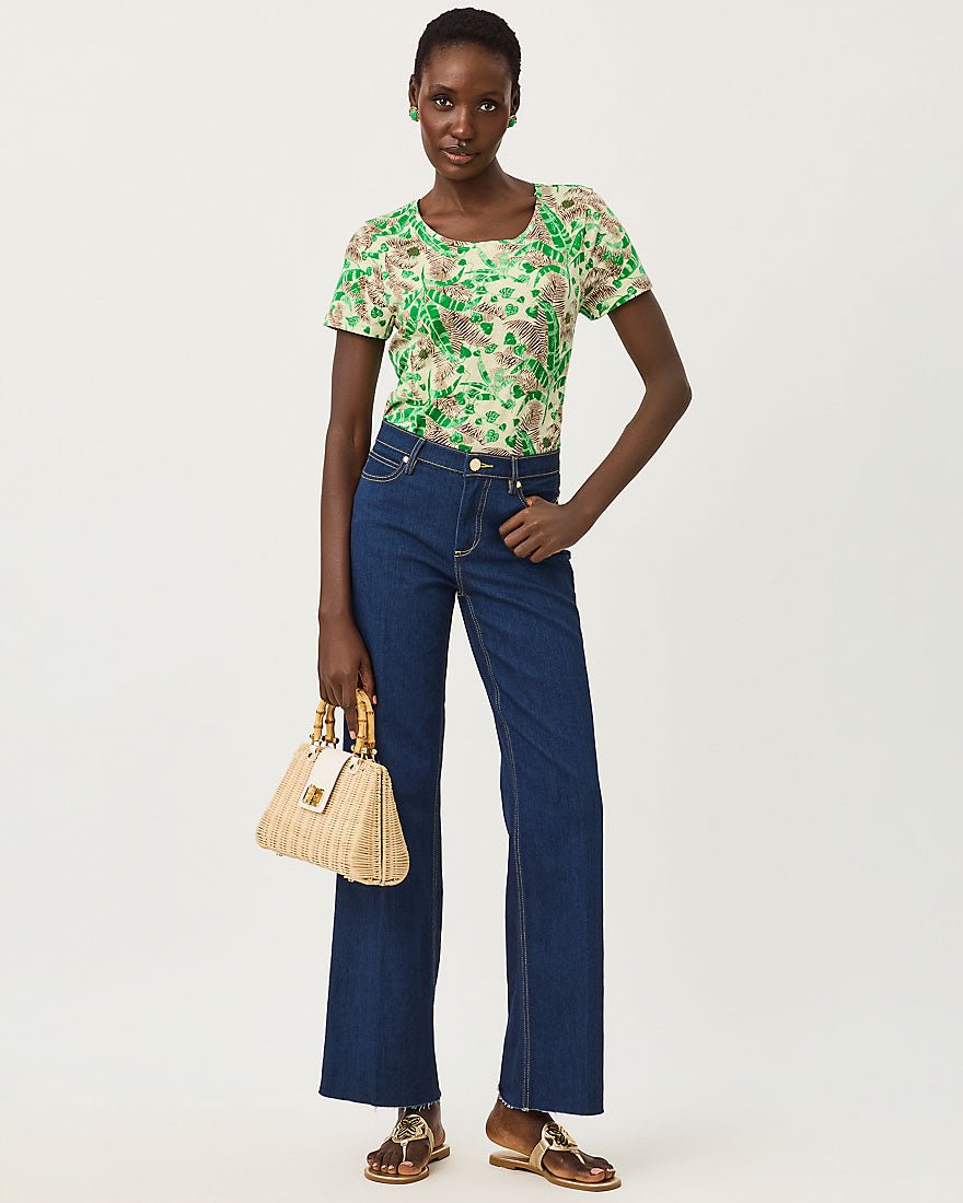 Lilly Pulitzer - Etta Scoop Neck Top - Vanilla Spice Hide And Leaf