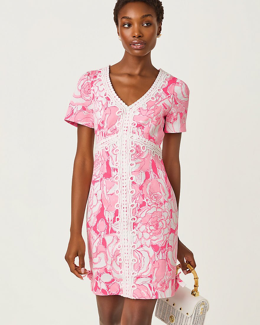 Lilly Pulitzer - Evita Short Sleeve Stretch Shift Dress - Confetti Pink Rosanna