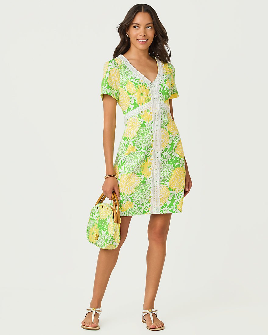 Lilly Pulitzer - Evita Short Sleeve Stretch Shift Dress - Crocodile Green Mumbo Jumbo