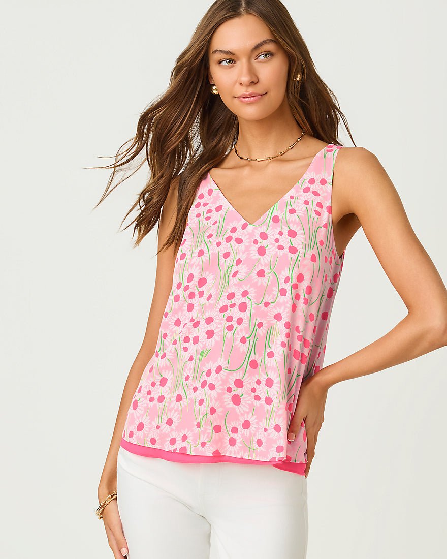 Lilly Pulitzer - Florin Straight Hem Top - Conch Shell Pink Lil Sunny Daisies