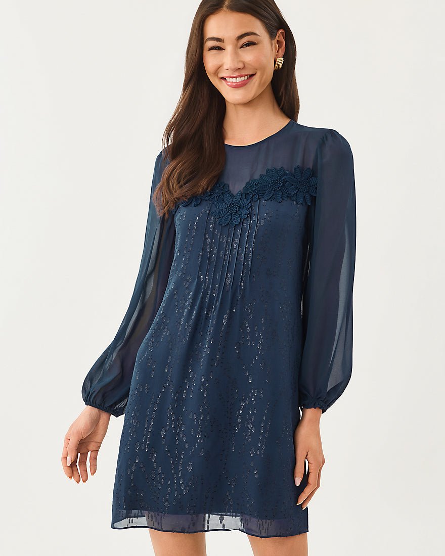 Lilly Pulitzer - Gail Silk Dress - Low Tide Navy Fish Clip Chiffon
