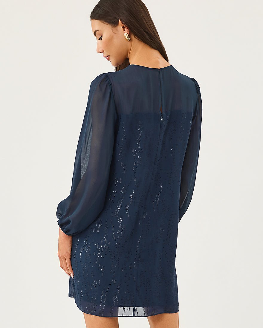 Lilly Pulitzer - Gail Silk Dress - Low Tide Navy Fish Clip Chiffon