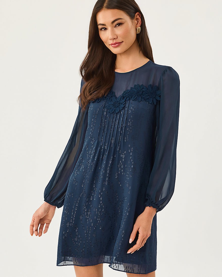 Lilly Pulitzer - Gail Silk Dress - Low Tide Navy Fish Clip Chiffon