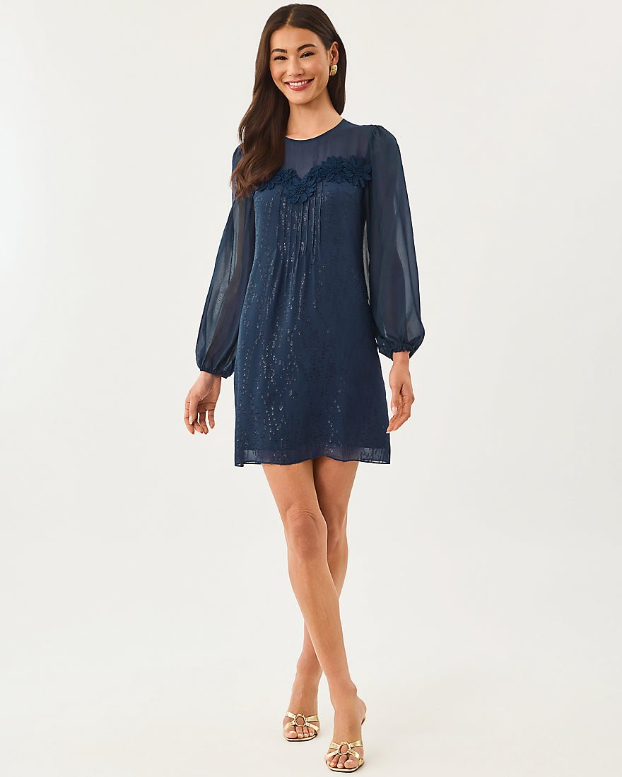Lilly Pulitzer - Gail Silk Dress - Low Tide Navy Fish Clip Chiffon