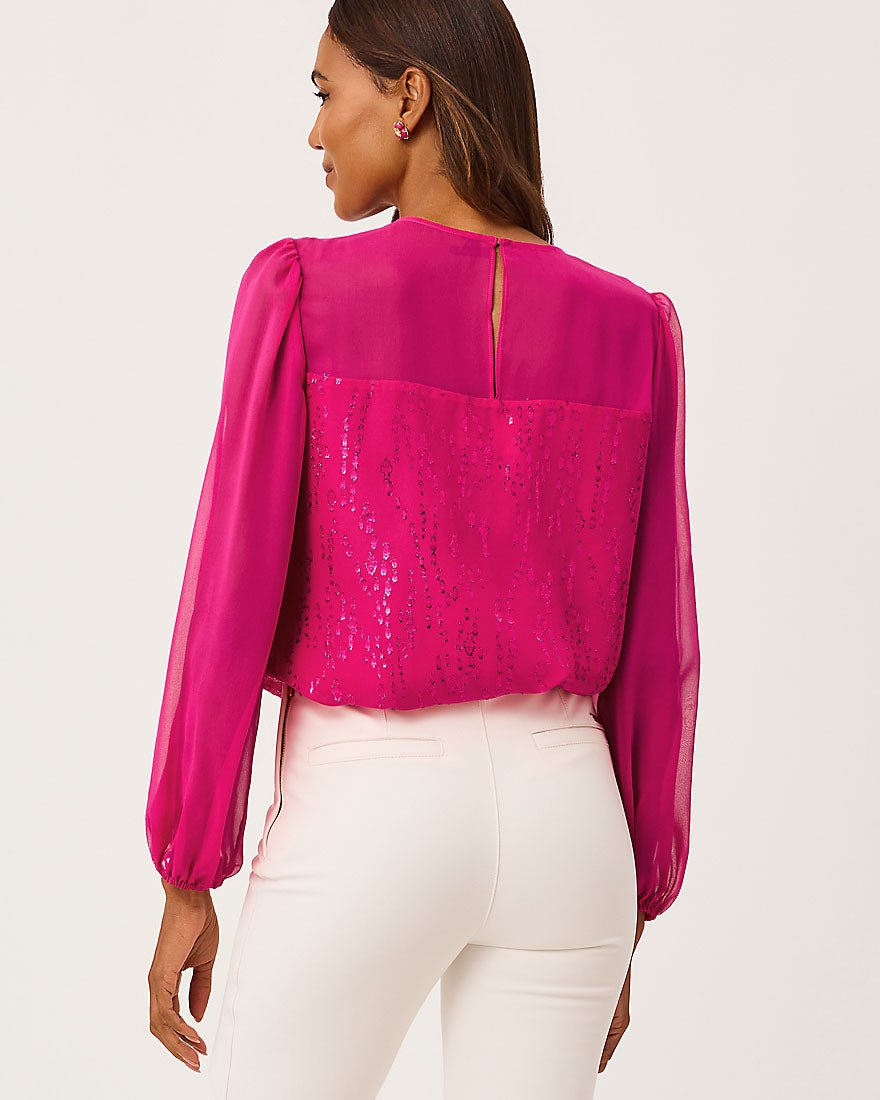 Lilly Pulitzer - Gail Silk Top - Berry Bouquet Fish Clip Chiffon
