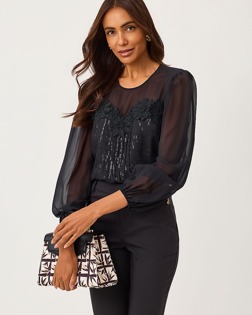 Lilly Pulitzer - Gail Silk Top - Noir Fish Clip Chiffon