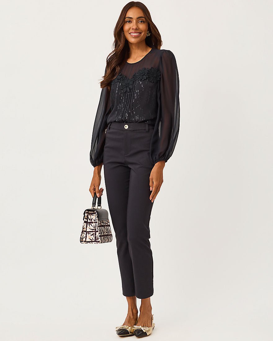 Lilly Pulitzer - Gail Silk Top - Noir Fish Clip Chiffon