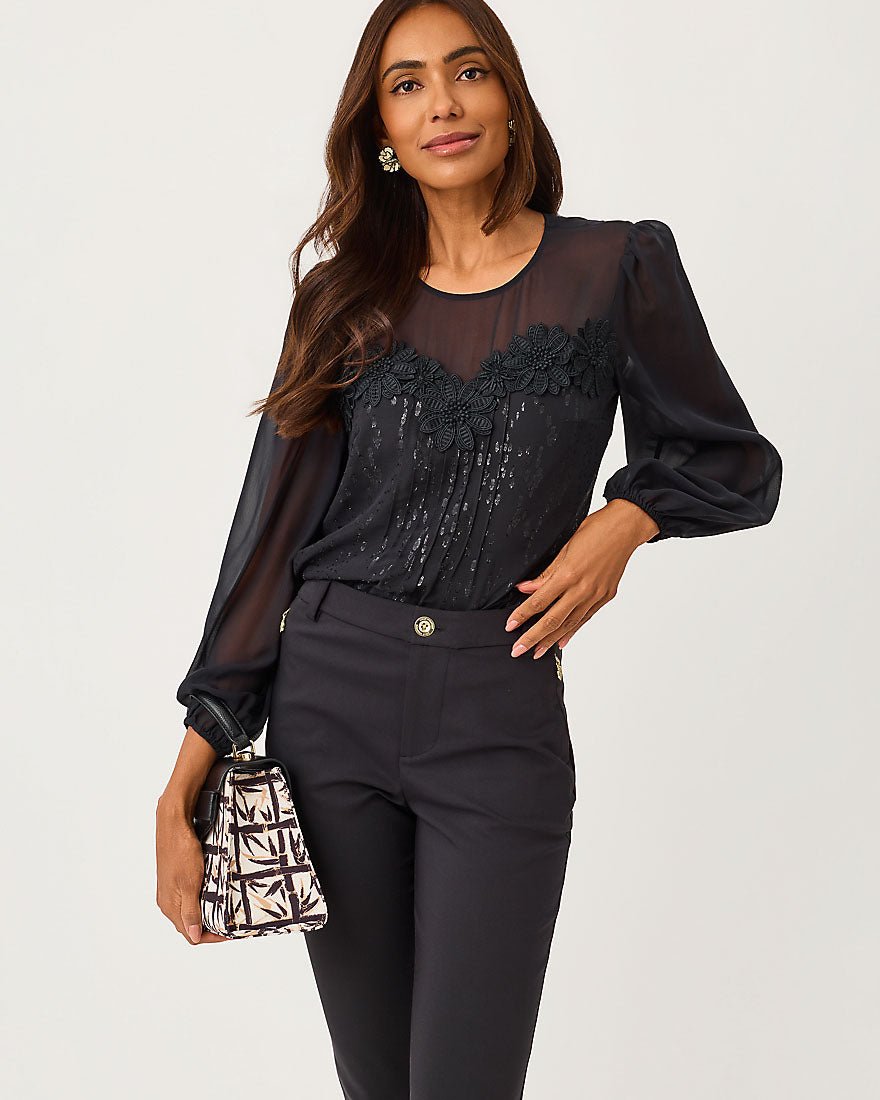 Lilly Pulitzer - Gail Silk Top - Noir Fish Clip Chiffon