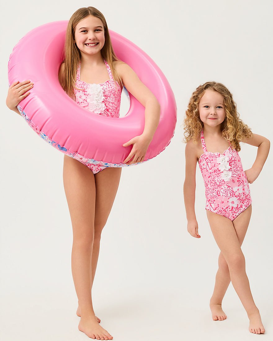 Lilly Pulitzer - Girls Maddie Flower Swimsuit - Conch Shell Pink Burst Of Joy