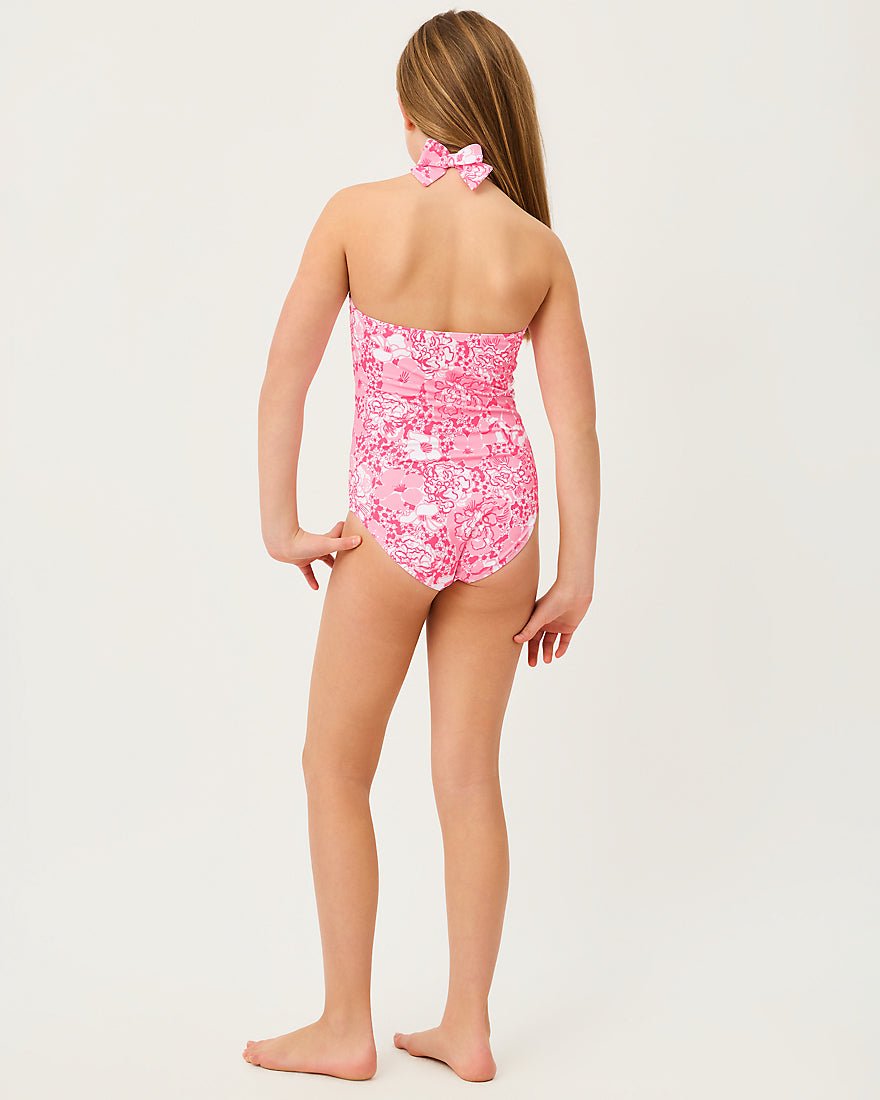 Lilly Pulitzer - Girls Maddie Flower Swimsuit - Conch Shell Pink Burst Of Joy