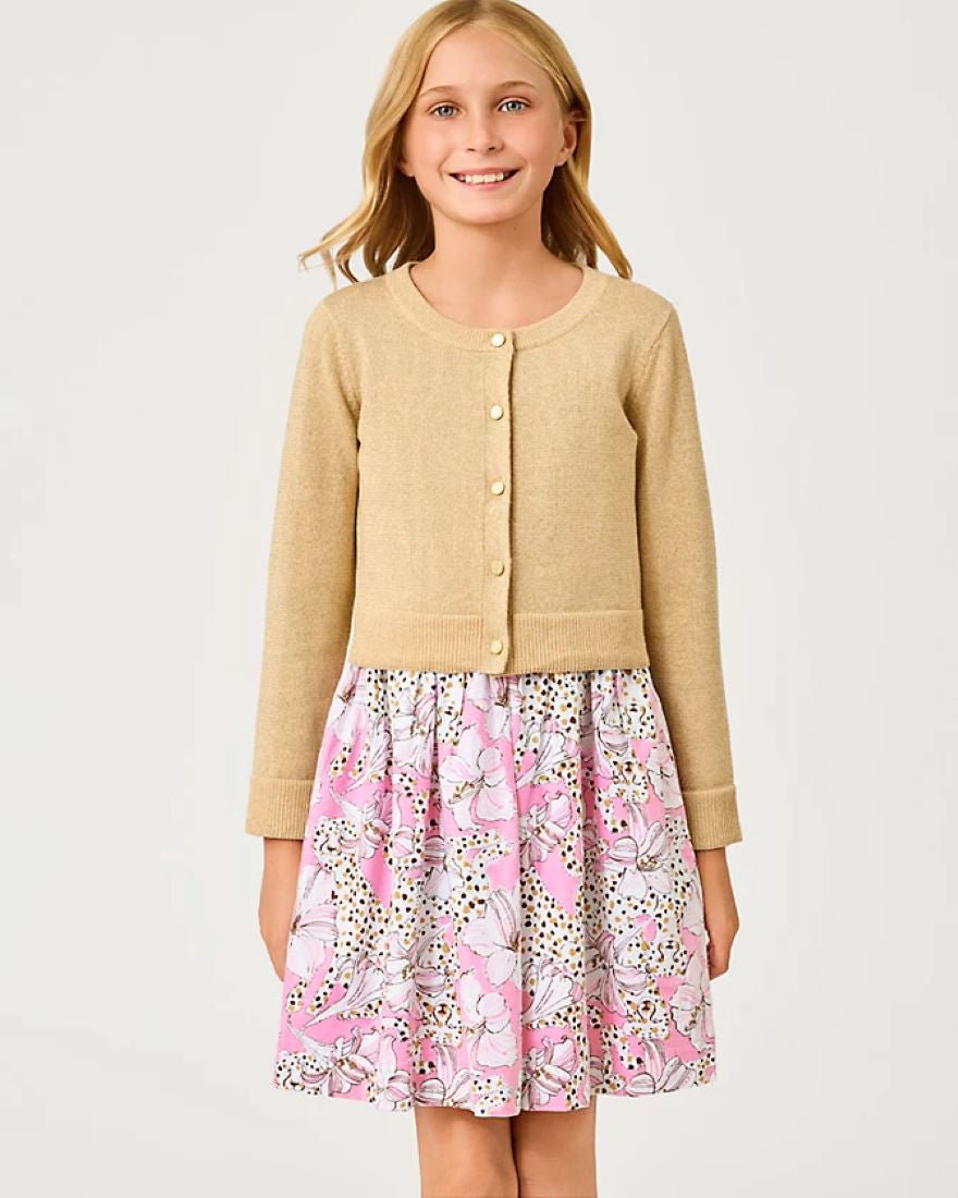 Lilly Pulitzer - Girls Mini Amalia Cardigan - Wicker Tan Metallic