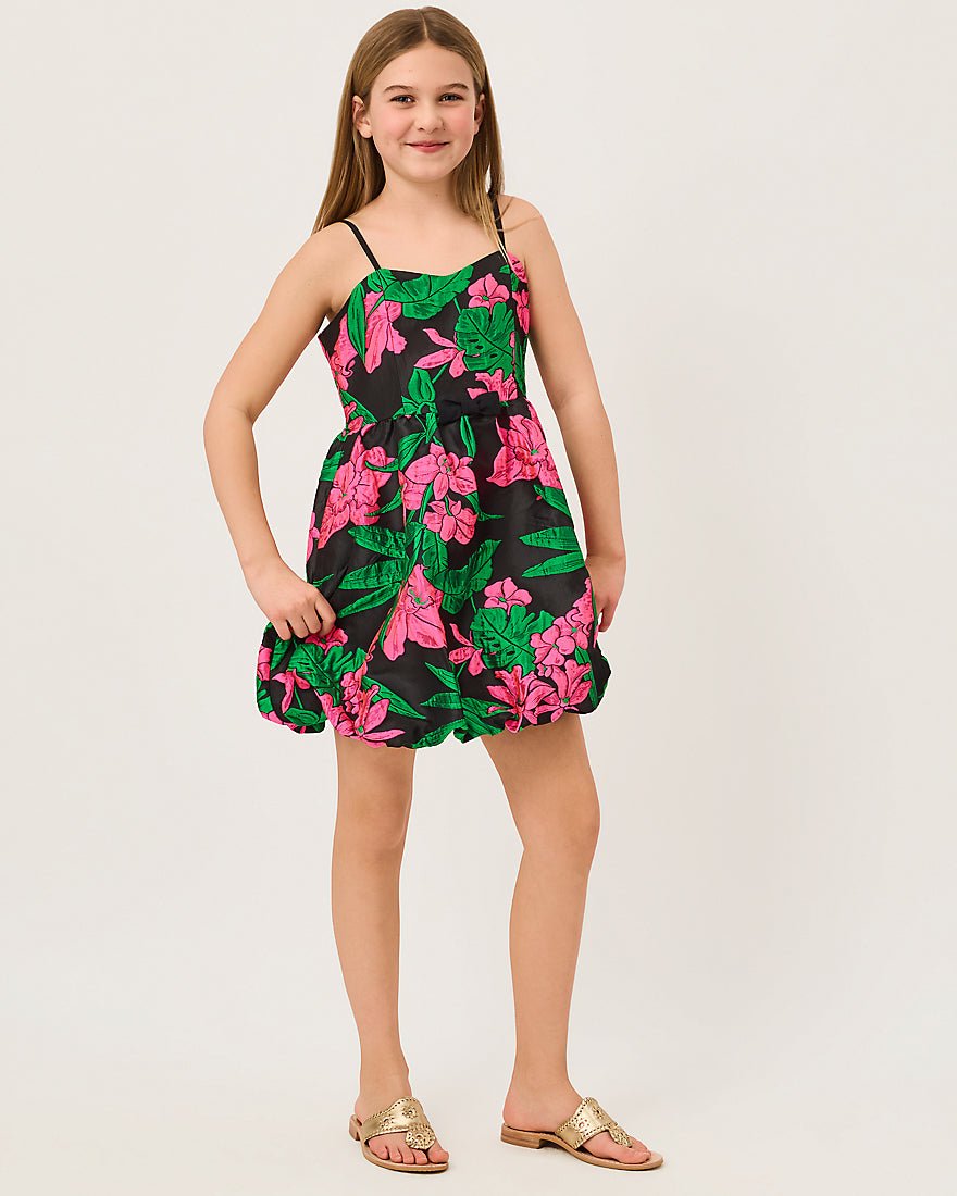 Lilly Pulitzer - Girls Mini Bowman Dress - Noir Jungle Bouquet Jacquard