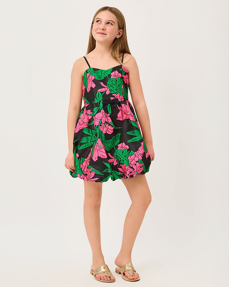 Lilly Pulitzer - Girls Mini Bowman Dress - Noir Jungle Bouquet Jacquard