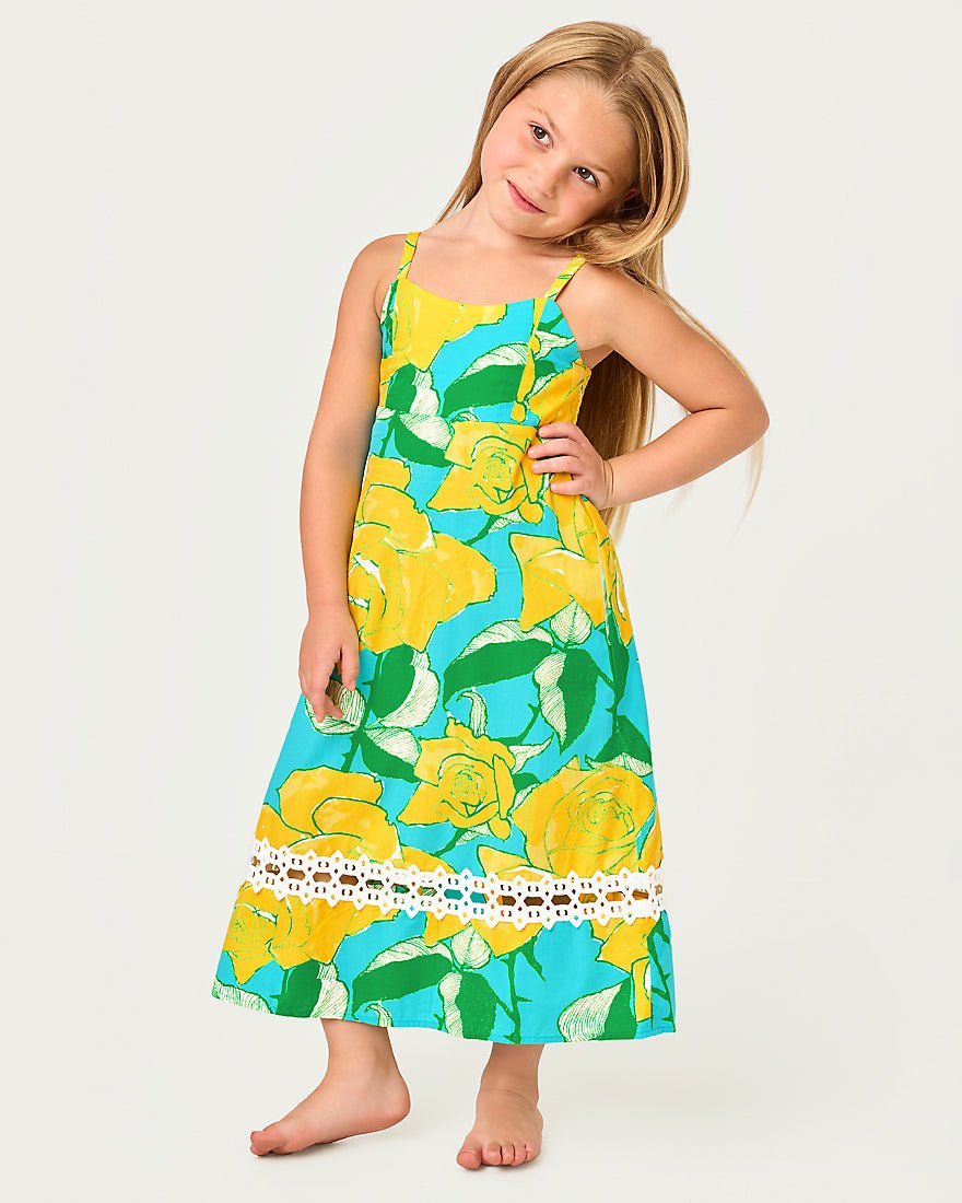 Lilly Pulitzer - Girls Mini Haliey Midi Dress - Blue Curacao Rose Bud