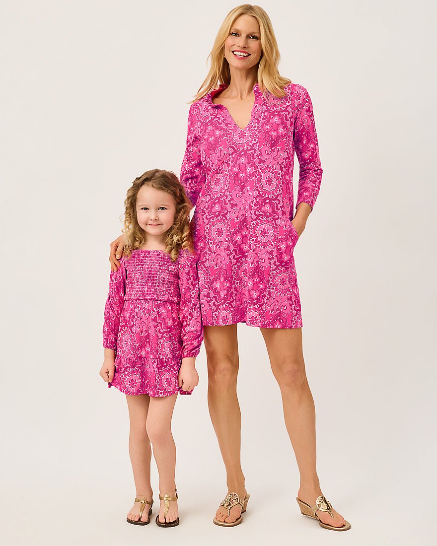 Lilly Pulitzer - Girls Mini Jilly Long Sleeved Dress - Pink Aster The Casbah Allover