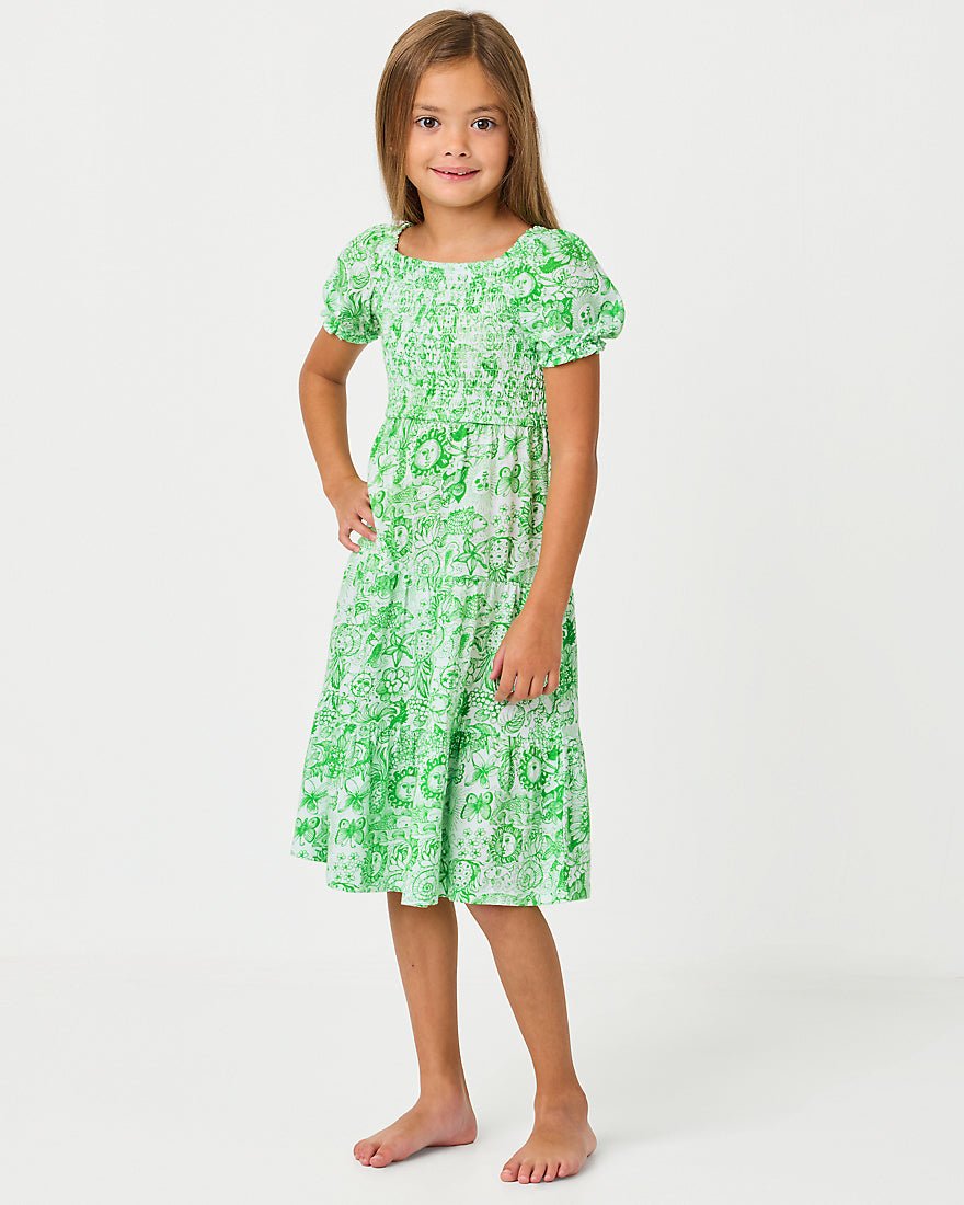 Lilly Pulitzer - Girls Mini Jilly Sleeved Midi Dress - Putting Green Lil Fleur De Lilly