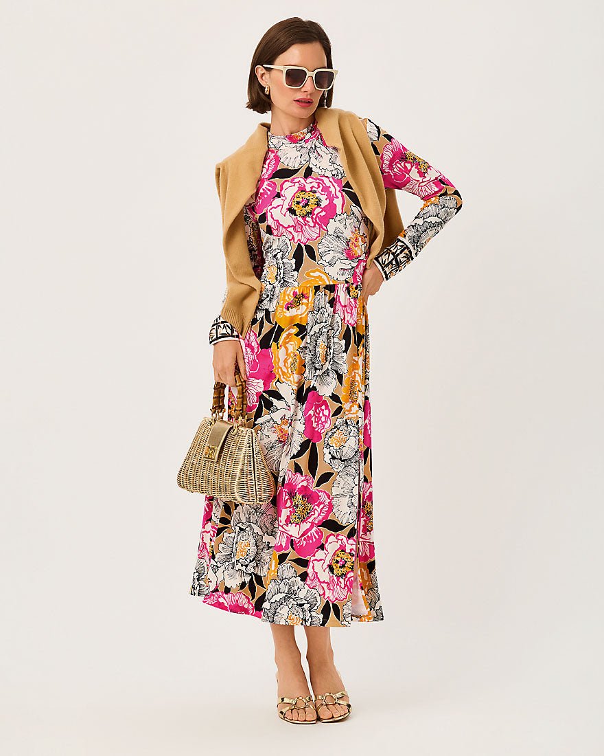 Lilly Pulitzer - Greer Midi Dress Upf 50 Plus - Iced Latte Peony Perfection