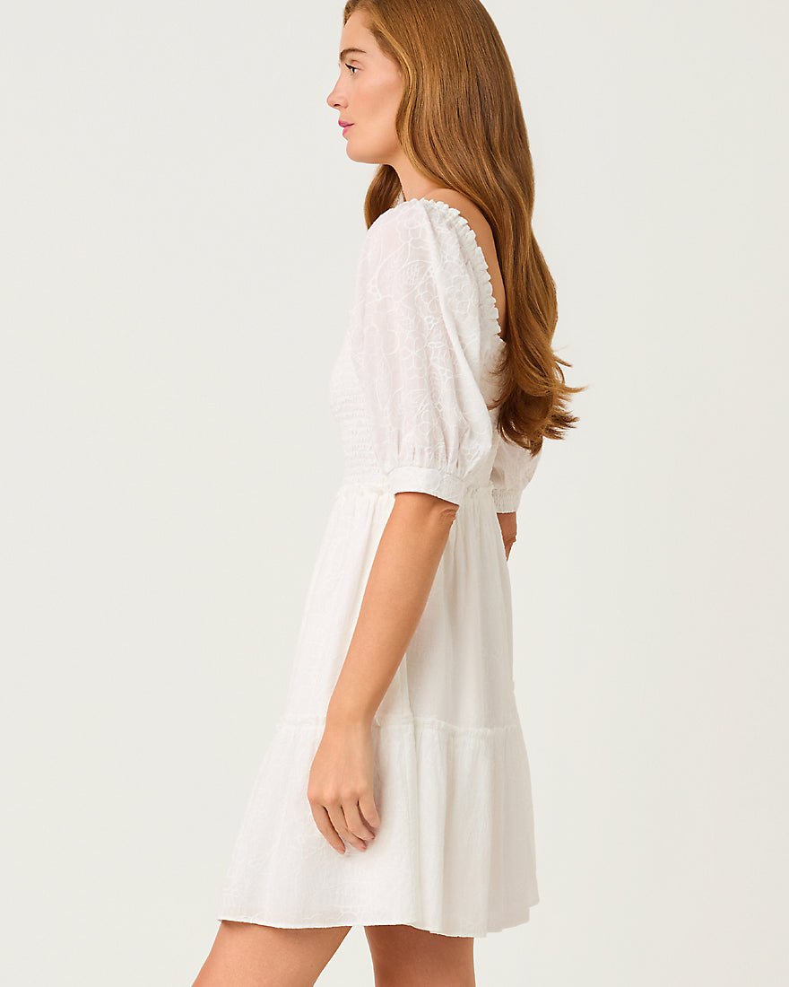 Lilly Pulitzer - Hadly Short Sleeve Smocked Dress - Resort White Sunshowers Embroidery