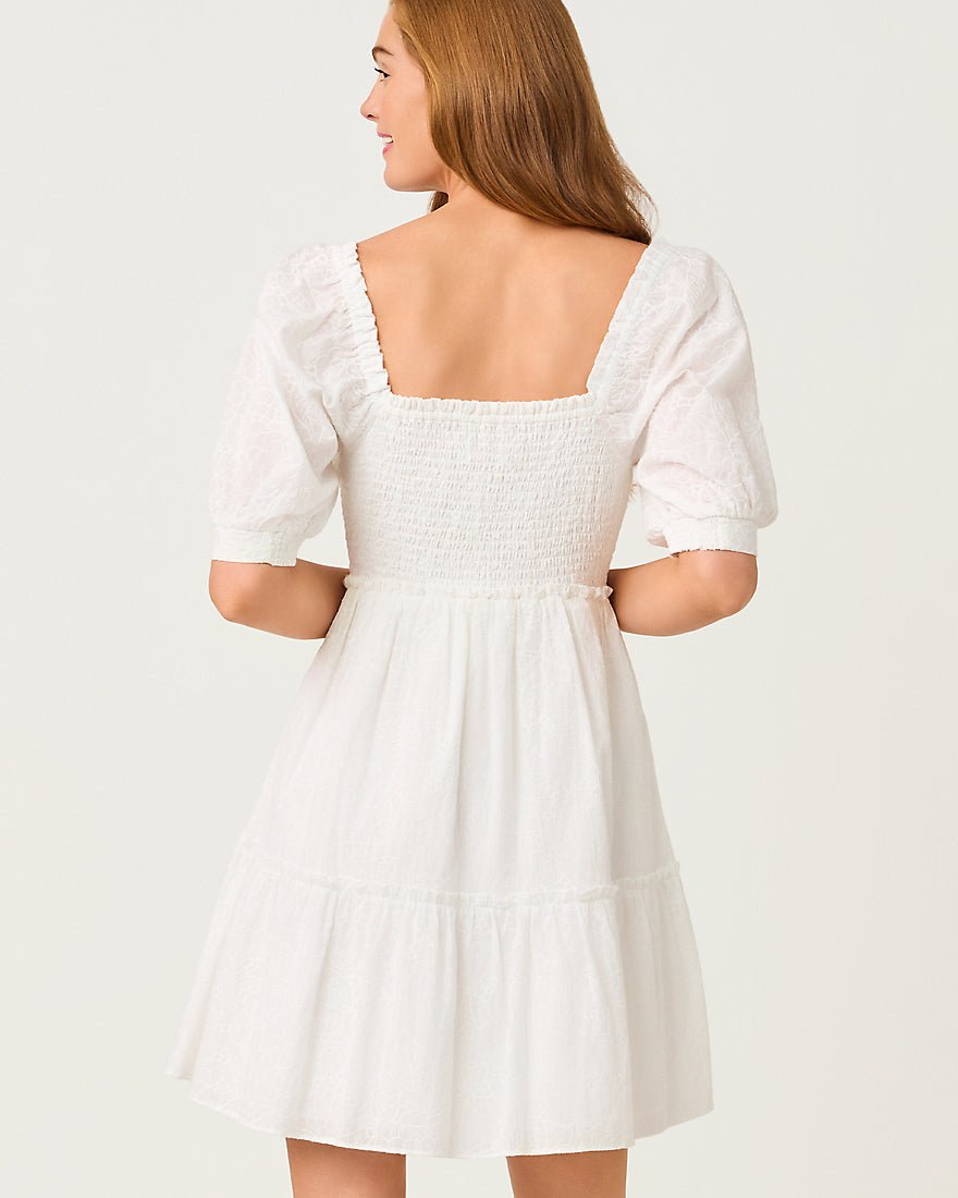 Lilly Pulitzer - Hadly Short Sleeve Smocked Dress - Resort White Sunshowers Embroidery