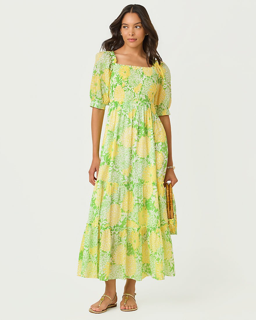 Lilly Pulitzer - Hadly Short Sleeve Smocked Maxi Dress - Crocodile Green Mumbo Jumbo