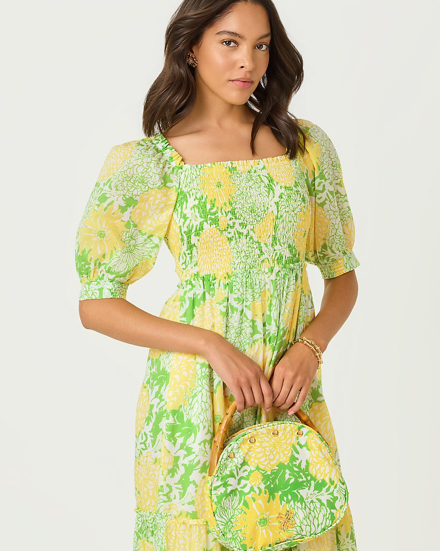 Lilly Pulitzer - Hadly Short Sleeve Smocked Maxi Dress - Crocodile Green Mumbo Jumbo