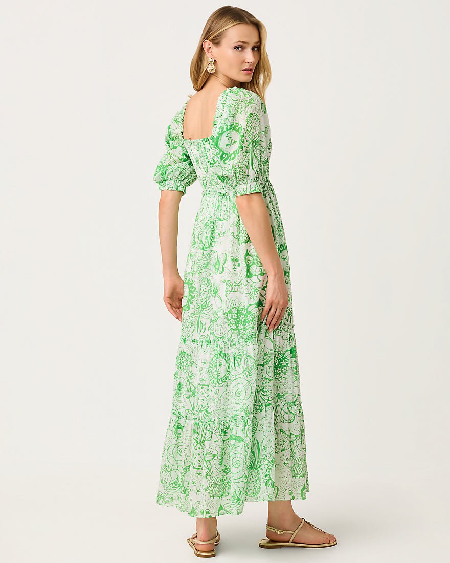 Lilly Pulitzer - Hadly Short Sleeve Smocked Maxi Dress - Putting Green Fleur De Lilly