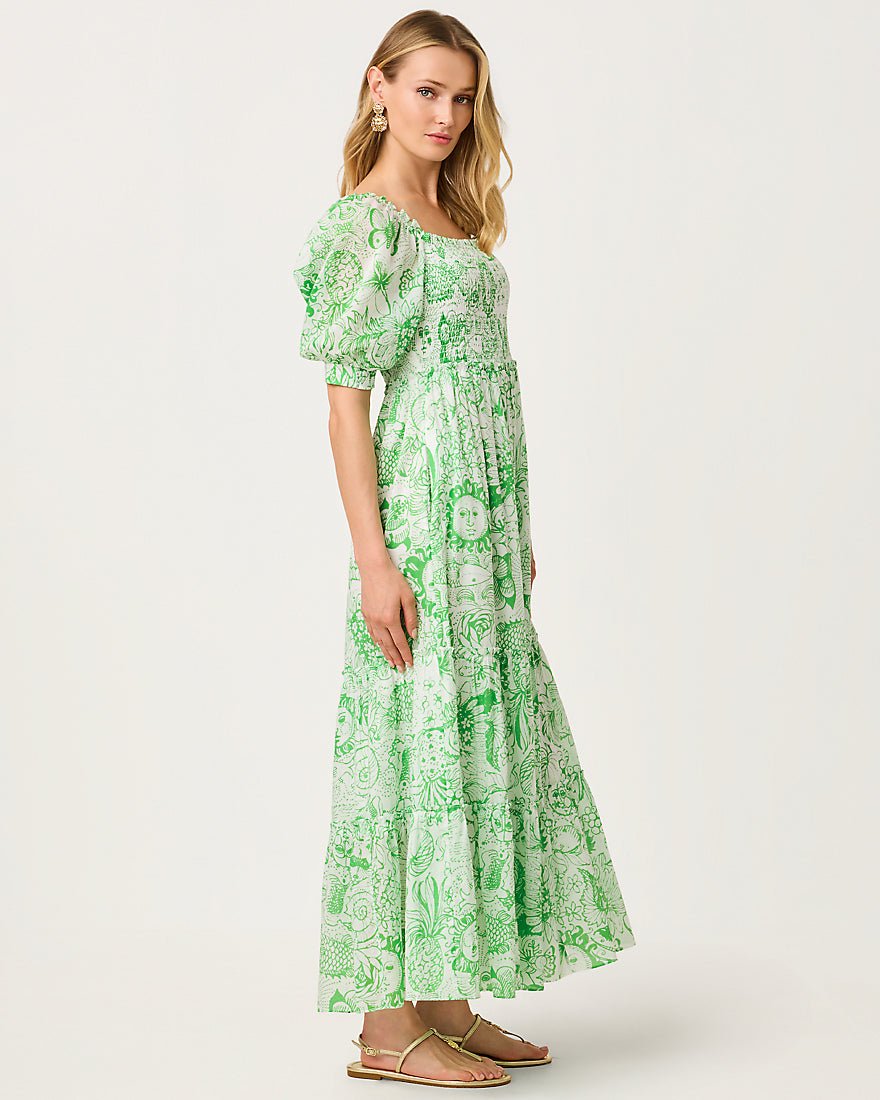 Lilly Pulitzer - Hadly Short Sleeve Smocked Maxi Dress - Putting Green Fleur De Lilly
