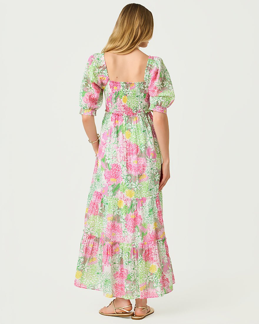 Lilly Pulitzer - Hadly Short Sleeve Smocked Maxi Dress - Resort White Mum Patch