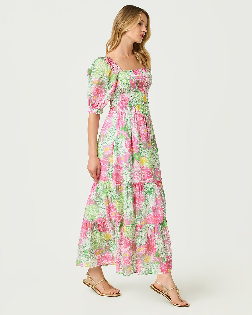 Lilly Pulitzer - Hadly Short Sleeve Smocked Maxi Dress - Resort White Mum Patch
