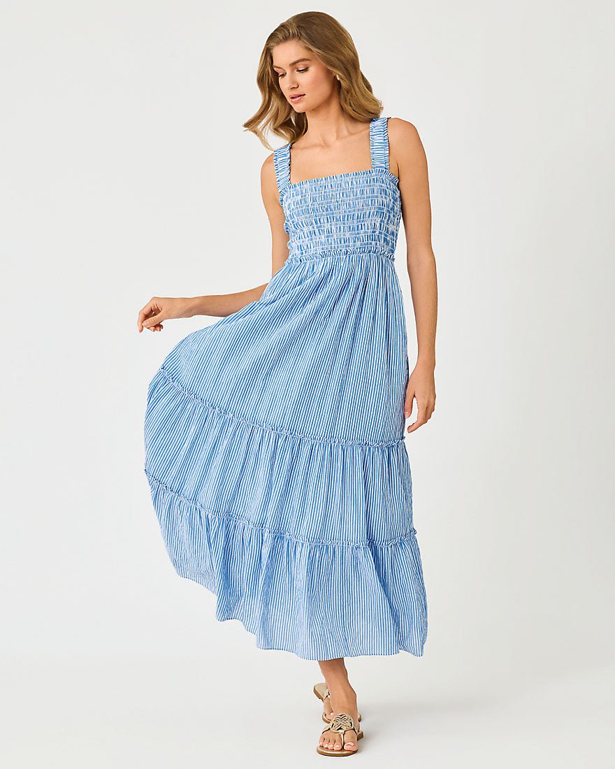 Lilly Pulitzer - Hadly Smocked Maxi Dress - Blue Flare Ltwt Oxford Stripe