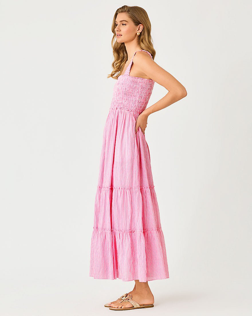 Lilly Pulitzer - Hadly Smocked Maxi Dress - Cherry Blossom Pink Ltwt Oxford Stripe
