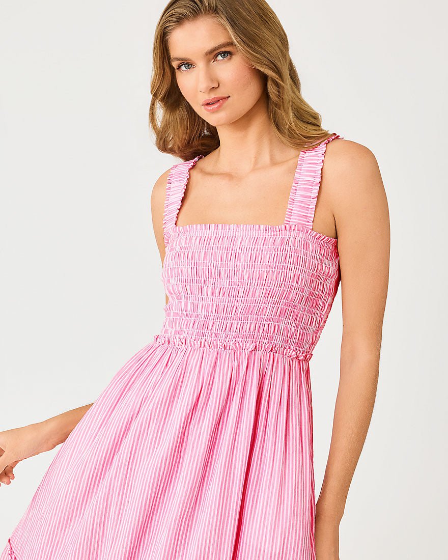 Lilly Pulitzer - Hadly Smocked Maxi Dress - Cherry Blossom Pink Ltwt Oxford Stripe