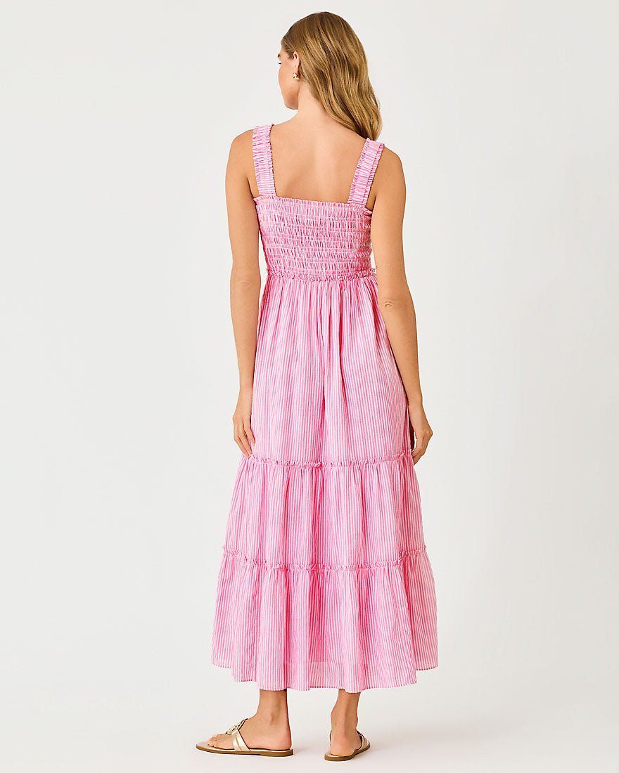 Lilly Pulitzer - Hadly Smocked Maxi Dress - Cherry Blossom Pink Ltwt Oxford Stripe