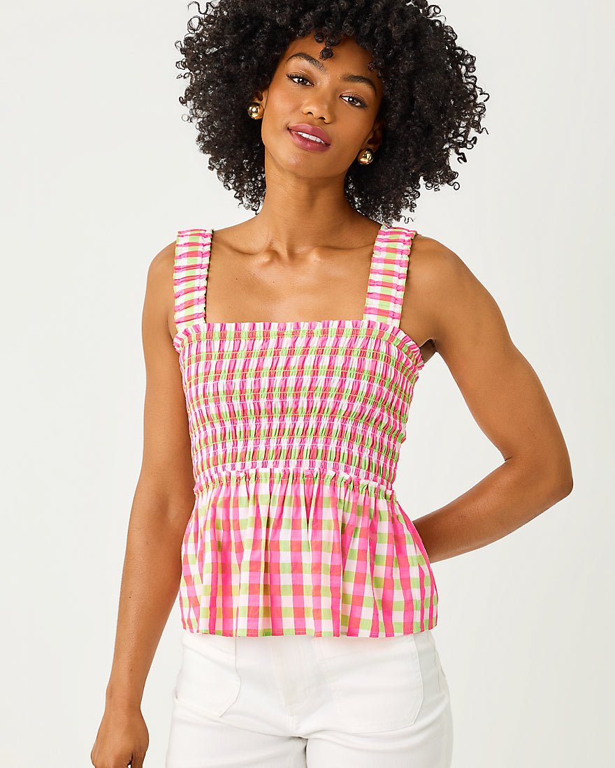 Lilly Pulitzer - Hadly Smocked Top - Cherry Blossom Pink Summer Lovin Gingham