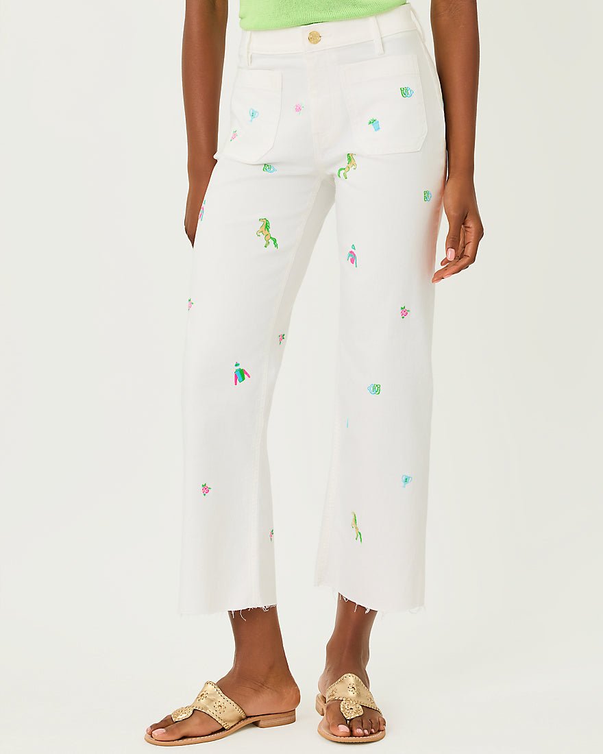 Lilly Pulitzer - Harleen High Rise Crop Jean - Resort White Derby Ditsy Embroidery
