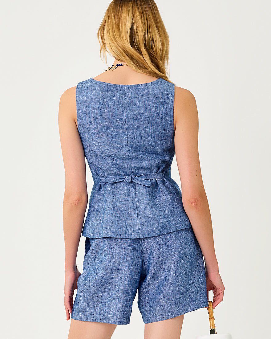 Lilly Pulitzer - Hellar Linen Vest - Starlight Navy X Resort White