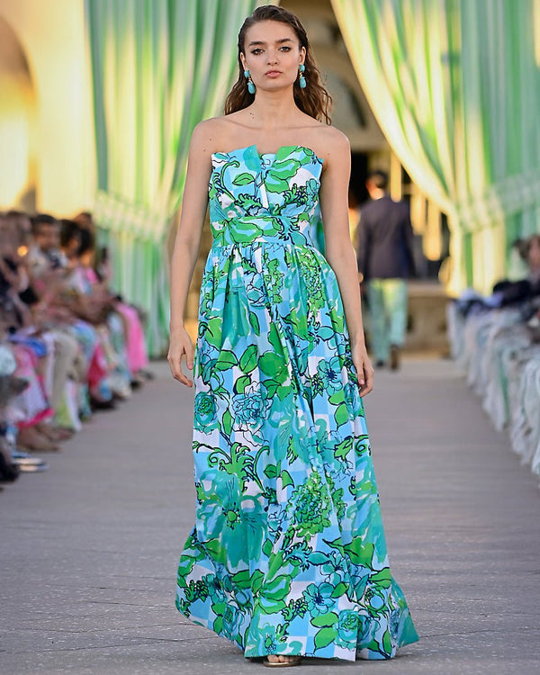 Lilly Pulitzer - Ivella Maxi Dress - Capri Blue Rousseaus Roses Overlay