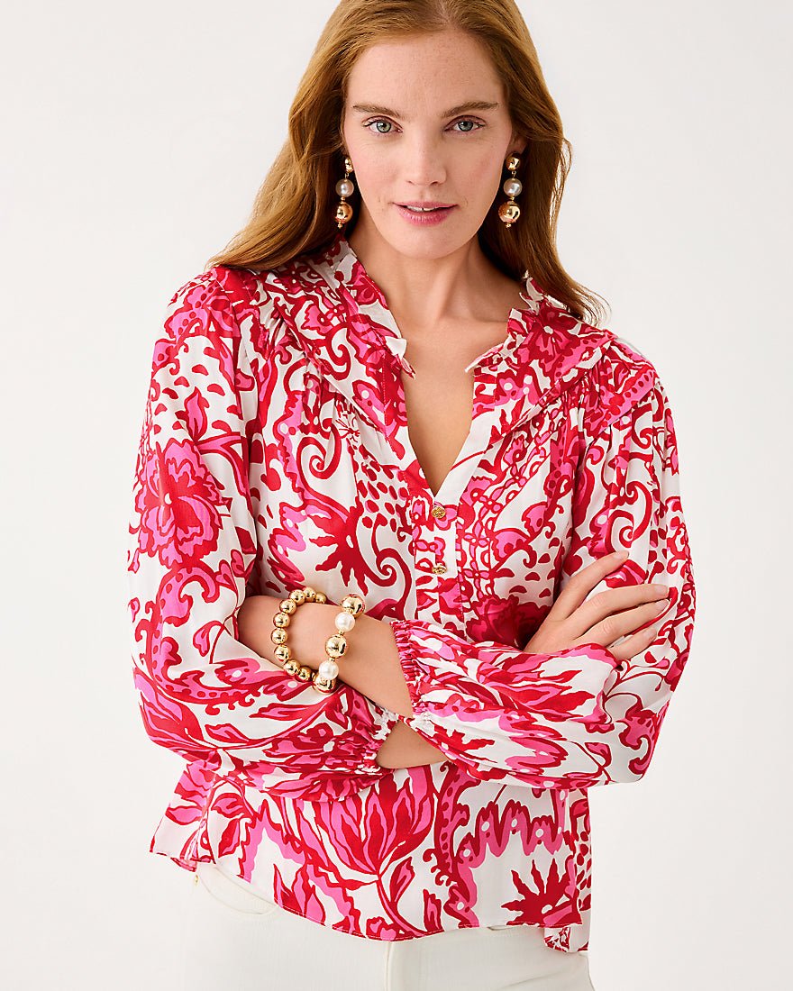 Lilly Pulitzer - Japhia Long Sleeve Top - Coconut Spicy Socialite