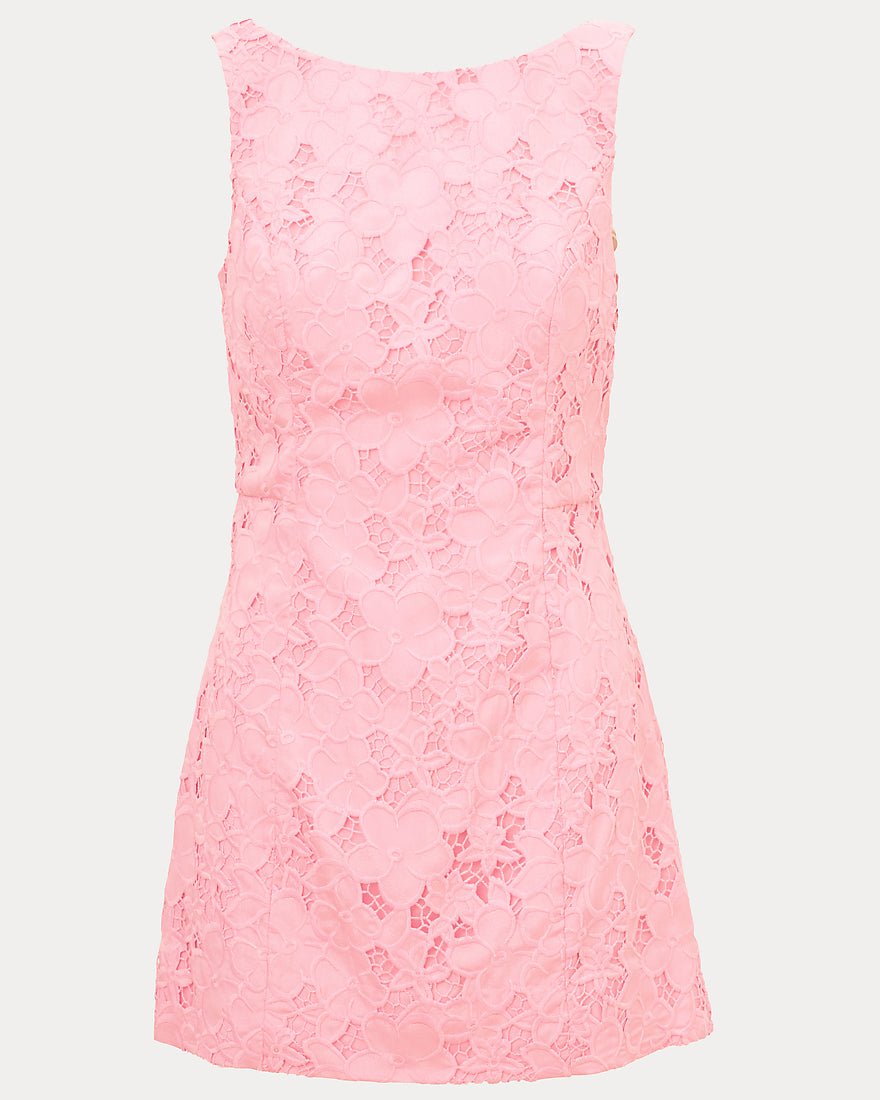 Lilly Pulitzer - Jules Skirted Romper - Conch Shell Pink Flower Bunch Cut Work Embroidery