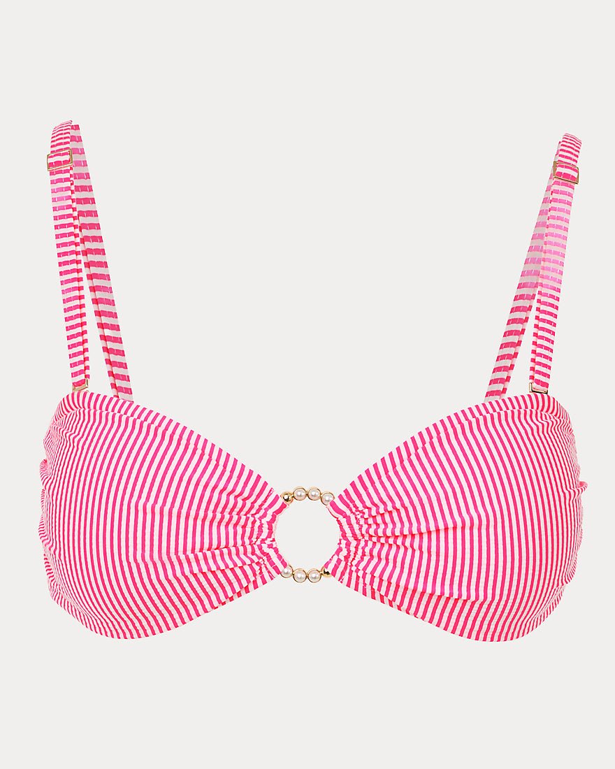 Lilly Pulitzer - Katara Bandeau Bikini Top - Cherry Blossom Pink Seersucker Stripe